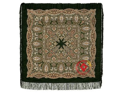 Павлопосадский шерстяной платок с шелковой бахромой «Поэзия востока», рисунок 1126-10